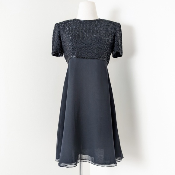 Silk Beaded Mini Dress Empire Waist Talbots Little Black Dress LBD - Picture 5 of 14
